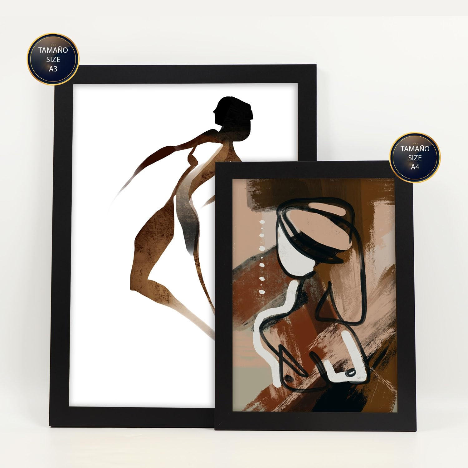 POSTER Set Mit 6 Weibliche Körpertugend Abstrakt Größe A3 & A4 Schwarzer Rahmen - Schwarz, Papier (29.7/1cm) - Nacnic