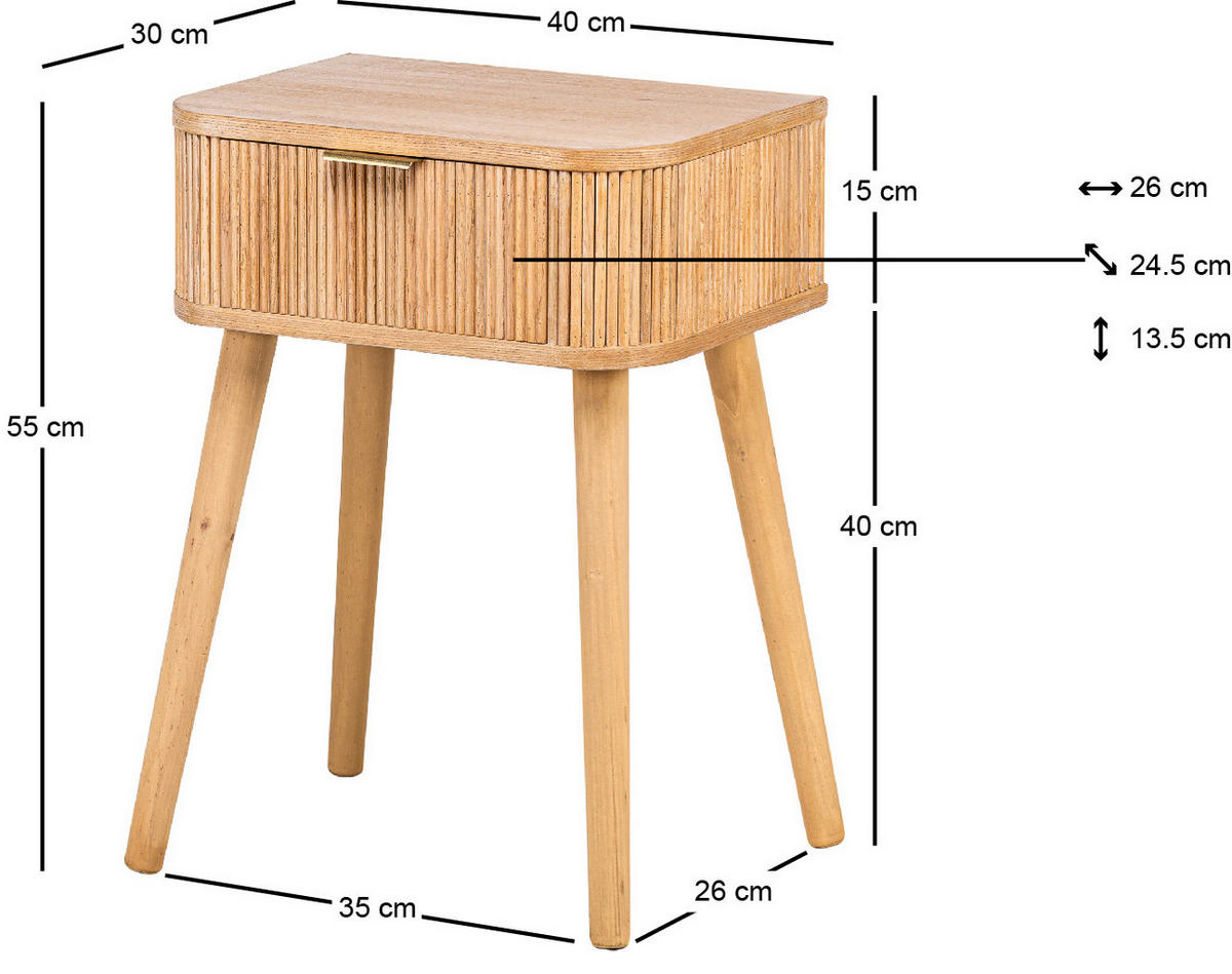NACHTTISCH Rechteckig Braun 40 x 30 x 55 cm - Braun, Holz (40/55/30cm) - Nordlys