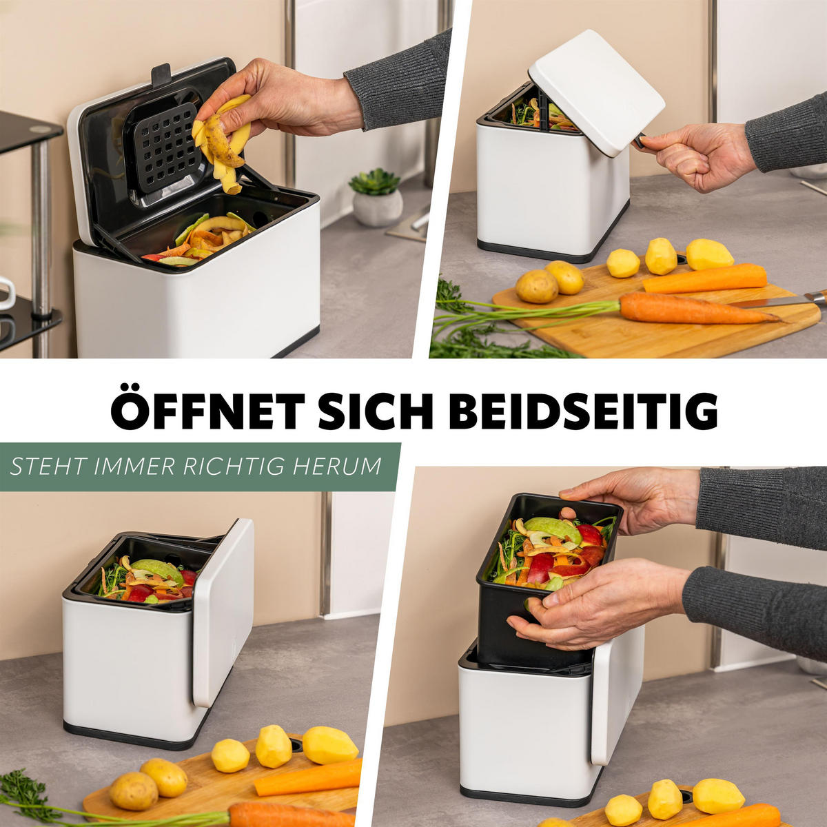 BIOMÜLLEIMER 3 Liter, Metall, weiß - Weiß, Metall (26/17/14cm) - eluno