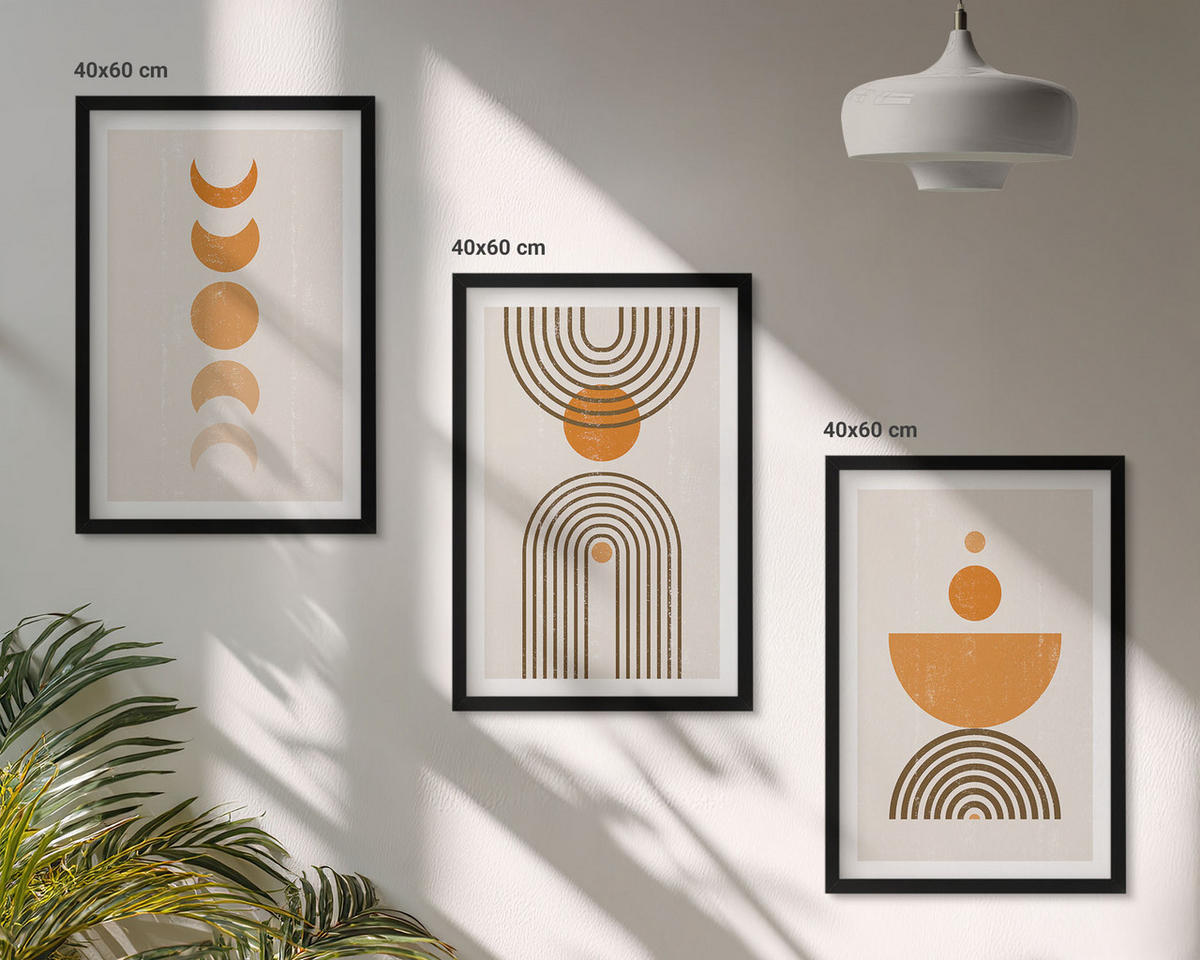 BILDER SET 3er Set - 40x60 cm Schwarzer Rahmen - Boho-minimalistische Dekorationen - Schwarz, Kunststoff (40/60cm) - TULUP