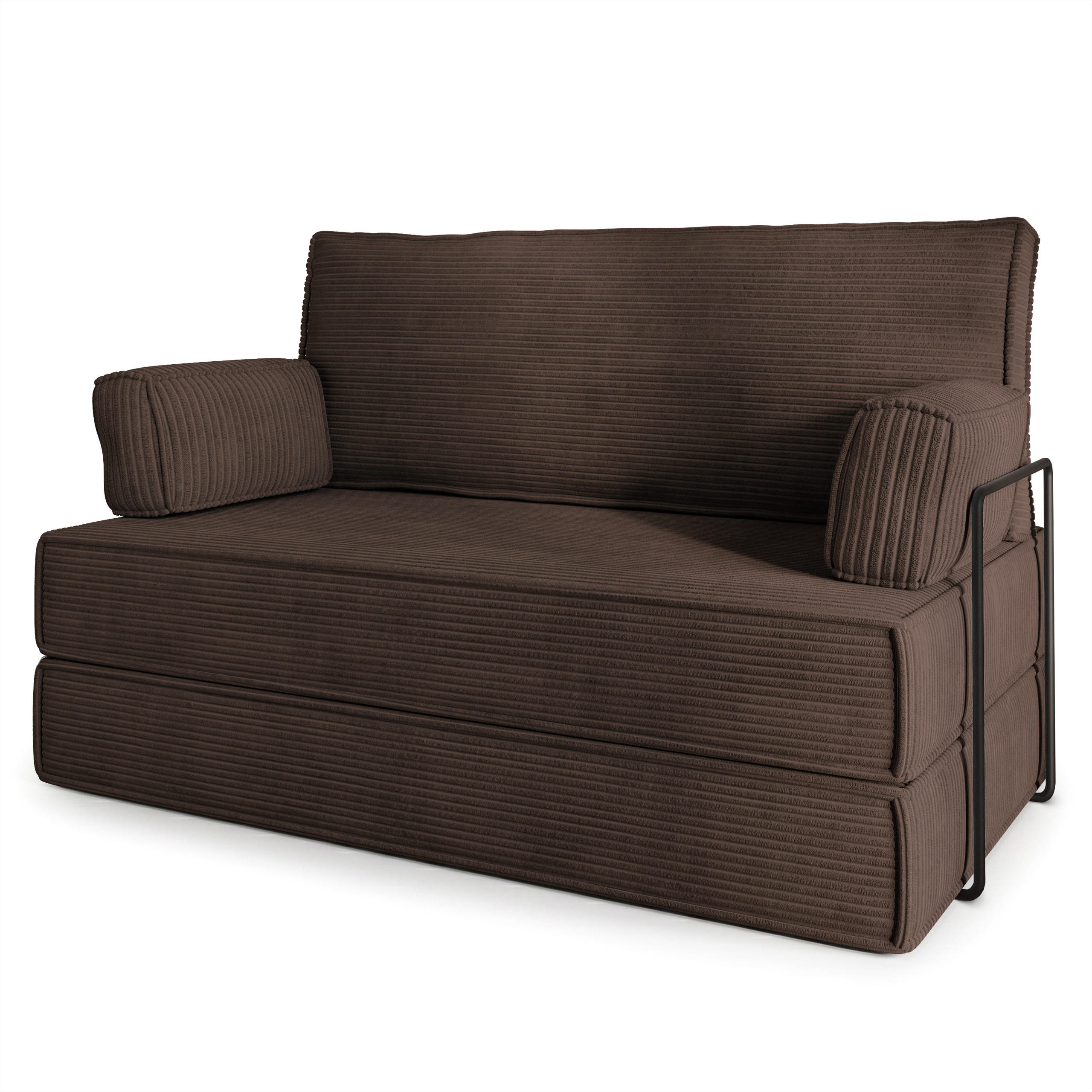 BETTSOFA LADIA aus Schaumstoff Kordstoff Braun Schlaffunktion - Braun, Textil (140/86/60cm) - MASSENO