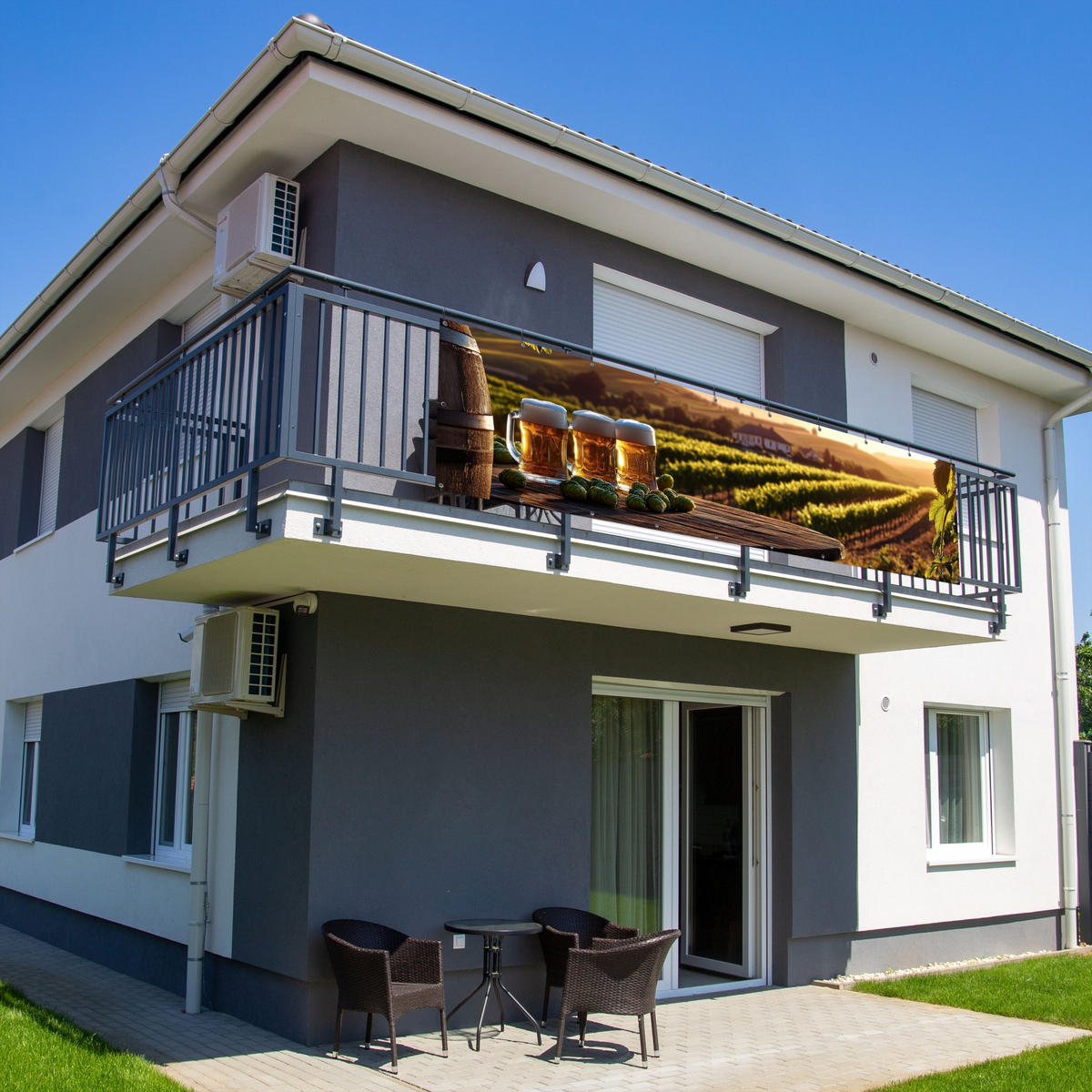 BALKON-SICHTSCHUTZ Bier - Hopfen - Landschaft - Grün, Kunststoff (300/75cm) - MuchoWow