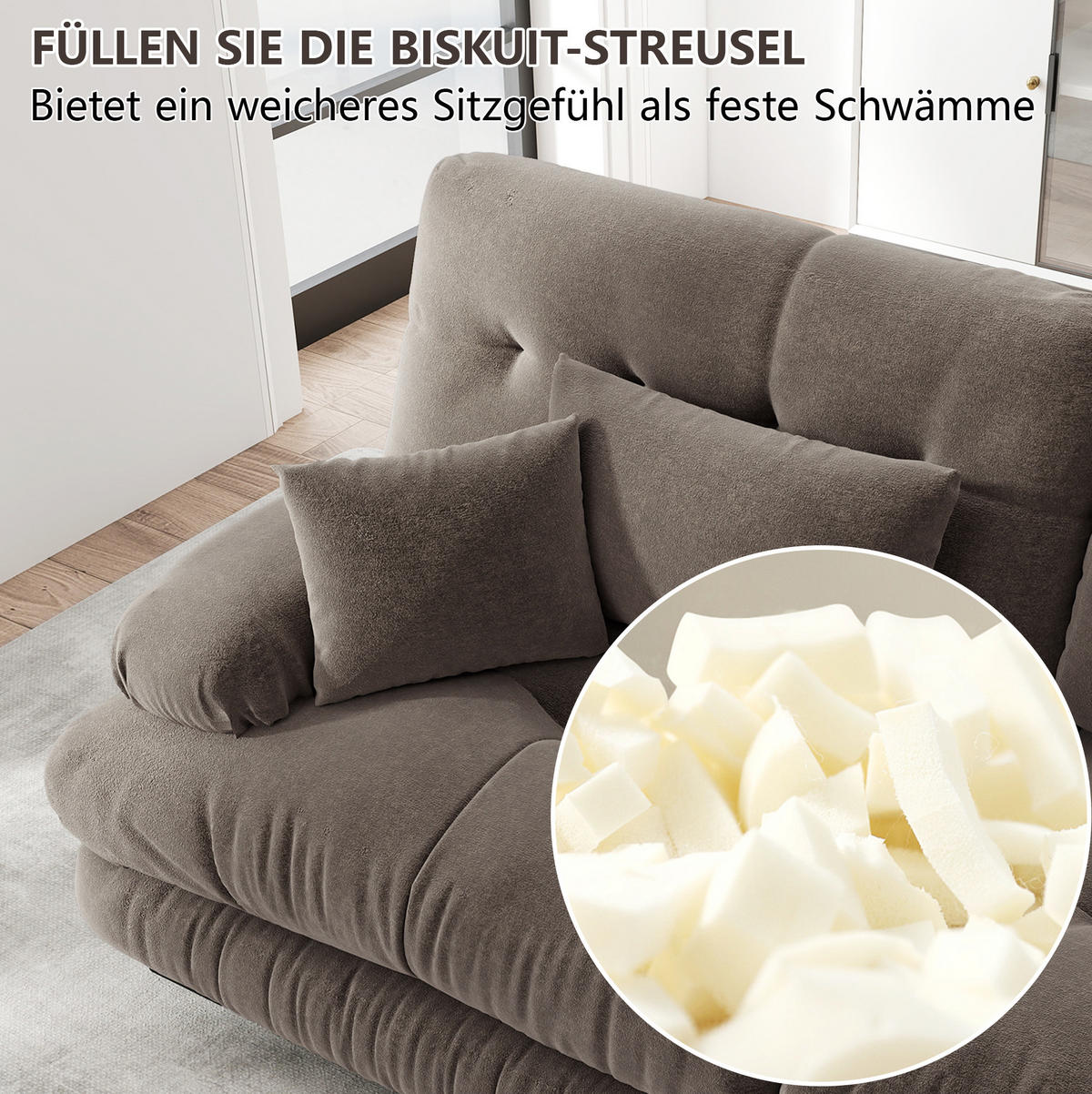 WOHNLANDSCHAFT aus Chenille in Braun mit Ottomanen modular - Braun, Textil (145/81/313cm) - Modfu