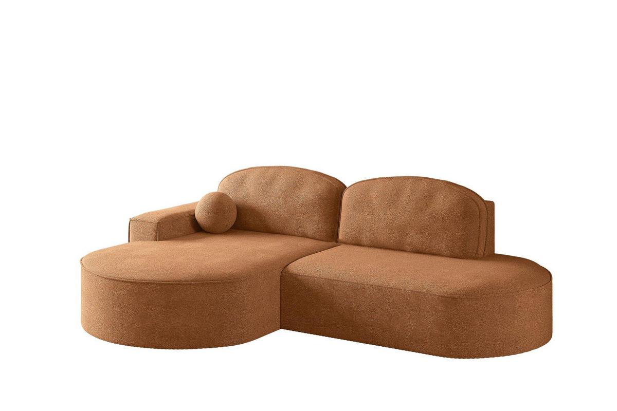 ECKSOFA mit Schlaffunktion und Bettkasten Modena Runden stoff Arena Orange Links - Orange, Holz (179/278cm) - Kaiser Möbel