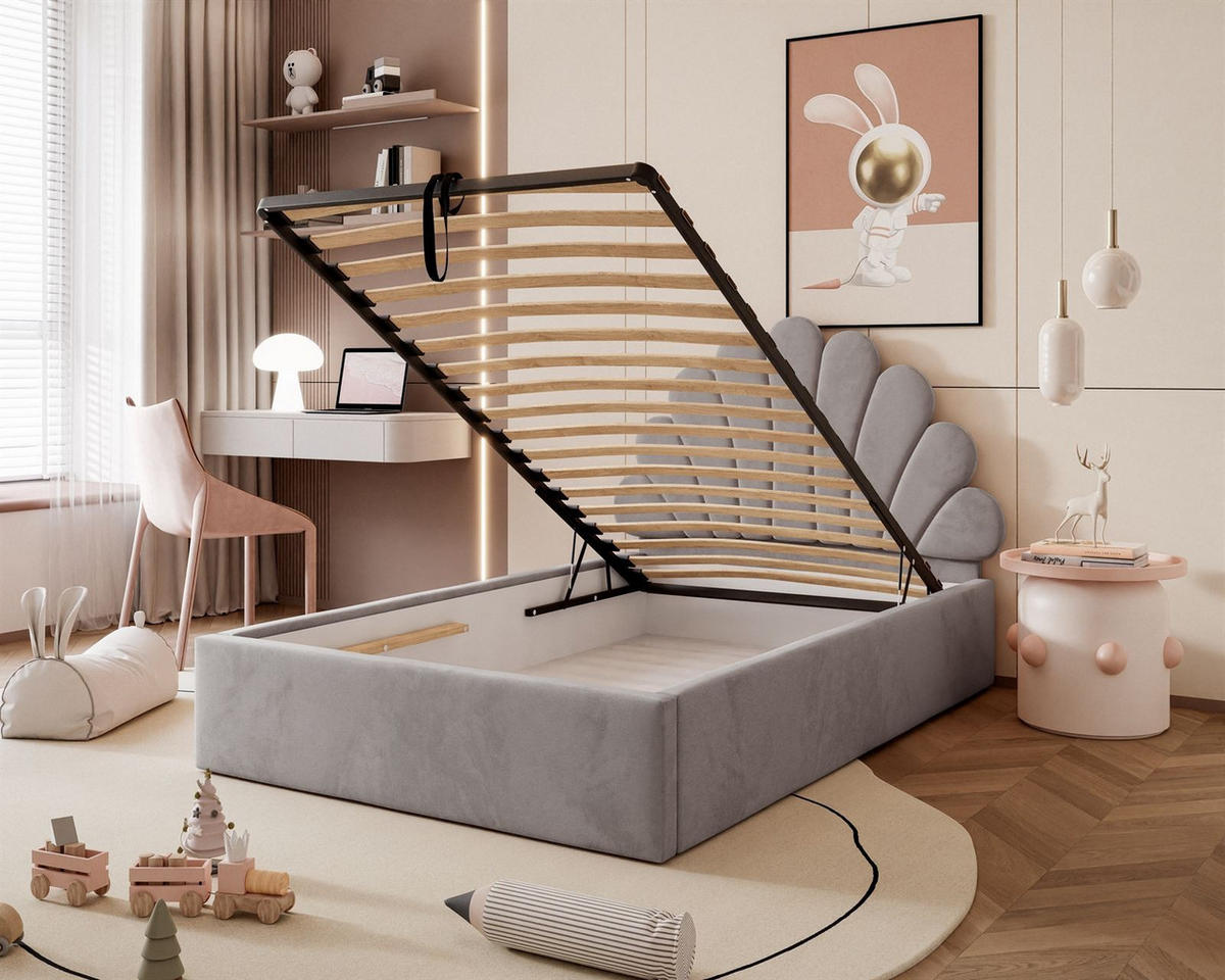 POLSTERBETT ASHLEY mit Bettkasten 180x200 cm, Stoff: Jasmine 90 - Grau, Textil - Lookway