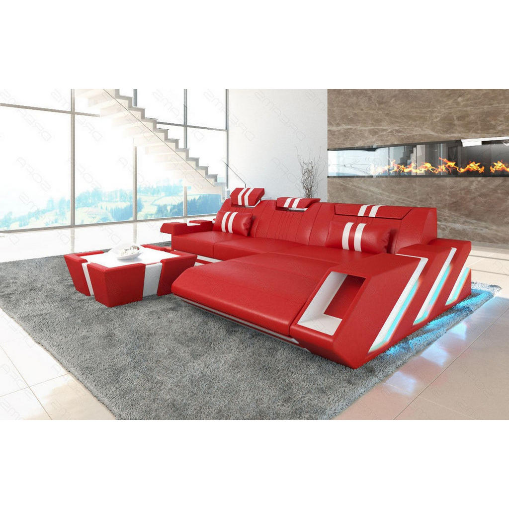 Thumbnail - Sofa Dreams Ecksofa, Rot, Leder, L-Form, Ottomane links,L-Form, 295x190 cm, Wohnzimmer, Sofas & Couches, Wohnlandschafte...