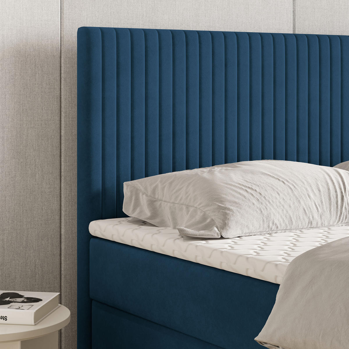 BOXBETT TERVAN 180x200 cm mit Matratze und Topper - Blau - Blau, Holz (180/200cm) - MASSENO