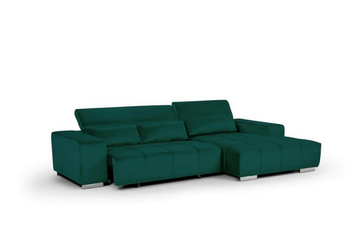 ECKSOFA mit elektrischem Sitzvorschub und verstellbaren Kopflehnen - Chromfarben/Grün, Textil (186/307cm) - Cotta