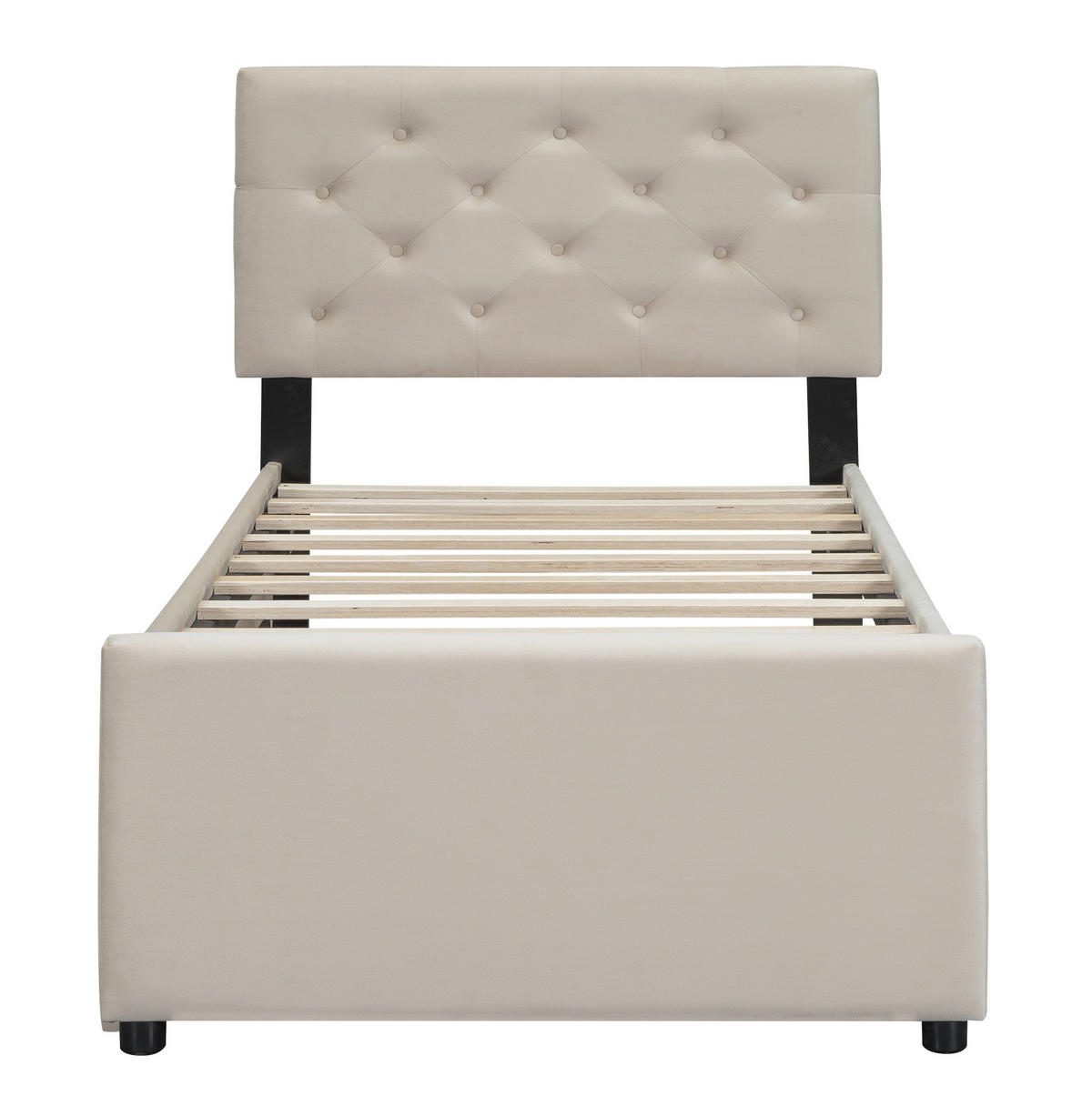 POLSTERBETT 90/200 cm Beige aus Samt mit Rollbett - Beige, Textil (90/200cm) - OKMYHOME