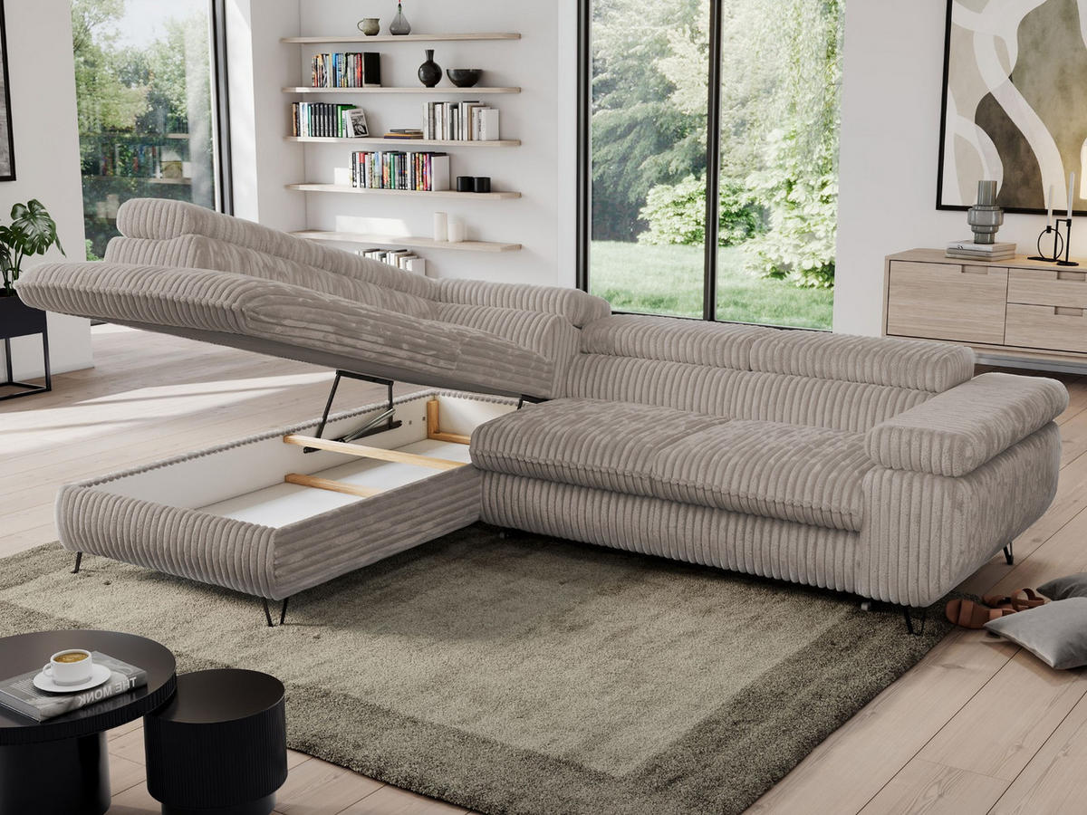 ECKSOFA PEDRO L Hellbraun Cord - Links Seite - Hellbraun/Schwarz, Textil/Metall (208/273cm) - MKS
