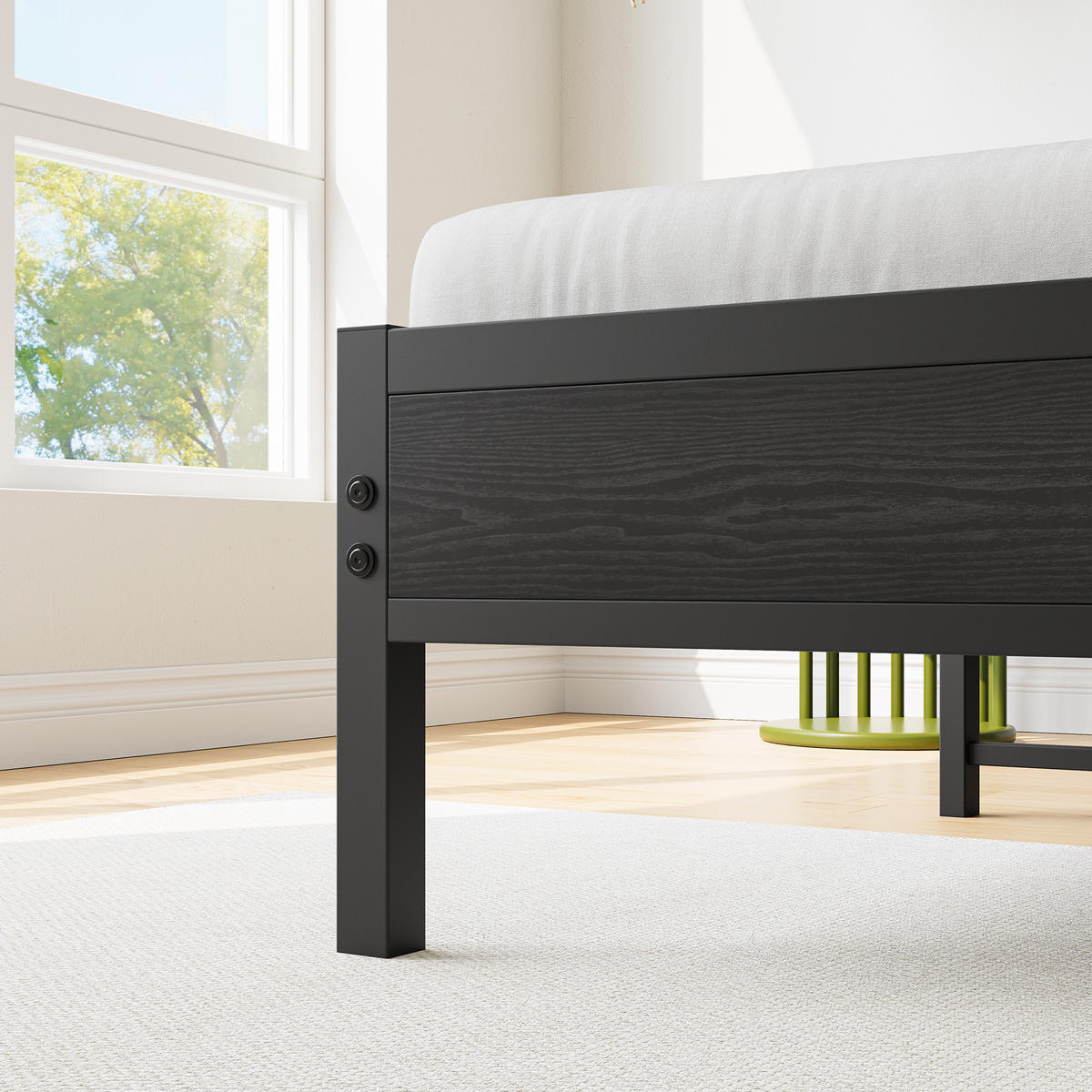 METALLBETT 90/200 mit Gepolstertes Kopfteil und Steckdose Jugendbett ohne Matratze, 27 cm Bodenfreiheit - Schwarz/Grau, Holzwerkstoff/Textil (90/200cm) - STILVORA