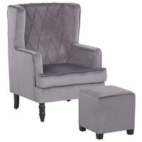 SESSEL Samtstoff grau plus Hocker Sandset - Grau, Textil (72/101/75cm) - Beliani