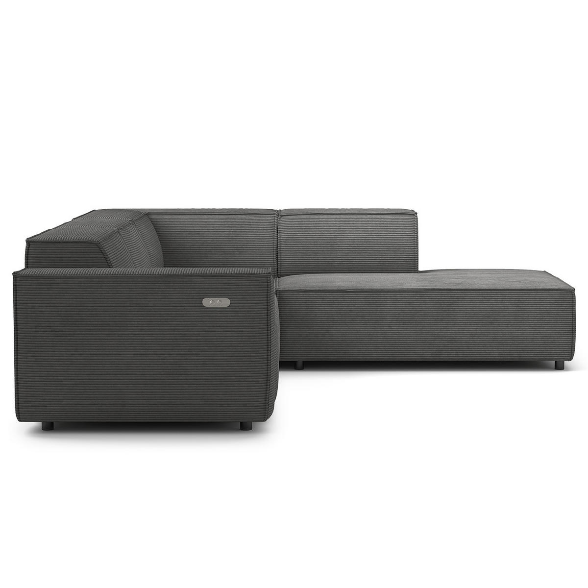 ECKSOFA mit Ottomane - Anthrazit/Schwarz, Kunststoff/Textil (260/234cm) - home24