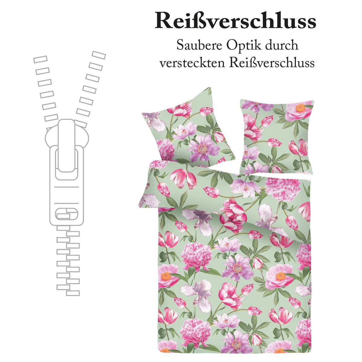 BETTWÄSCHE - Flower Green Renforce 135x200cm - Hellgrün, Naturmaterialien (135/200cm) - Bestlivings