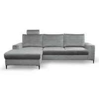 ECKSOFA GRIFO L-S Hellgrau Velours-Stoff mit Schlaffunktion - Hellgrau, Holz (253/165cm) - MASSENO