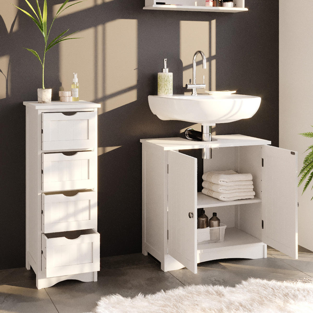 BADSCHRANK Bianco Weiß 30 x 81 cm - Weiß, Holzwerkstoff (30/81/30cm) - Vicco