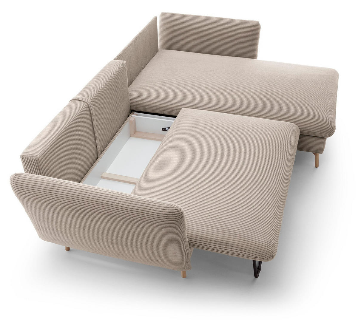 ECKSOFA Savona L-Form 260 cm, Cordstoff, Rechts, Beige - Beige, Holz (167/258cm) - Emporius