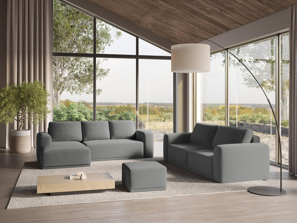 ECKSOFA mit Schlaffunktion Chenille Stoff Grau - Schieferfarben/Schwarz, Kunststoff/Textil (160/258cm) - Makamii