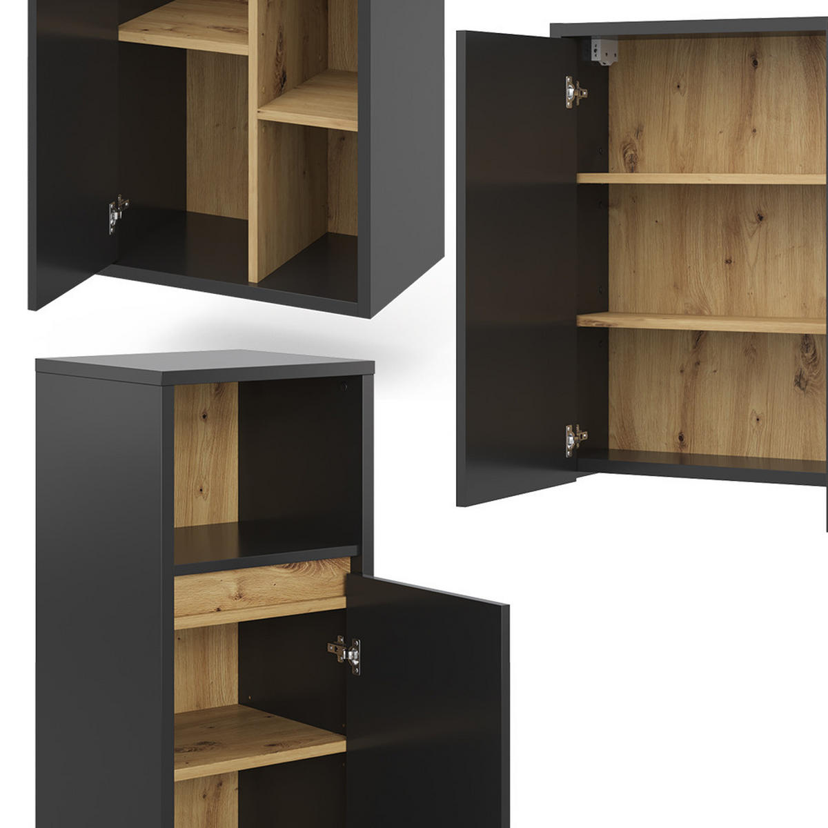 BADMÖBEL-SET Viola Anthrazit 4 Teile - Eichefarben/Anthrazit, Holzwerkstoff (60/100/45cm) - Vicco
