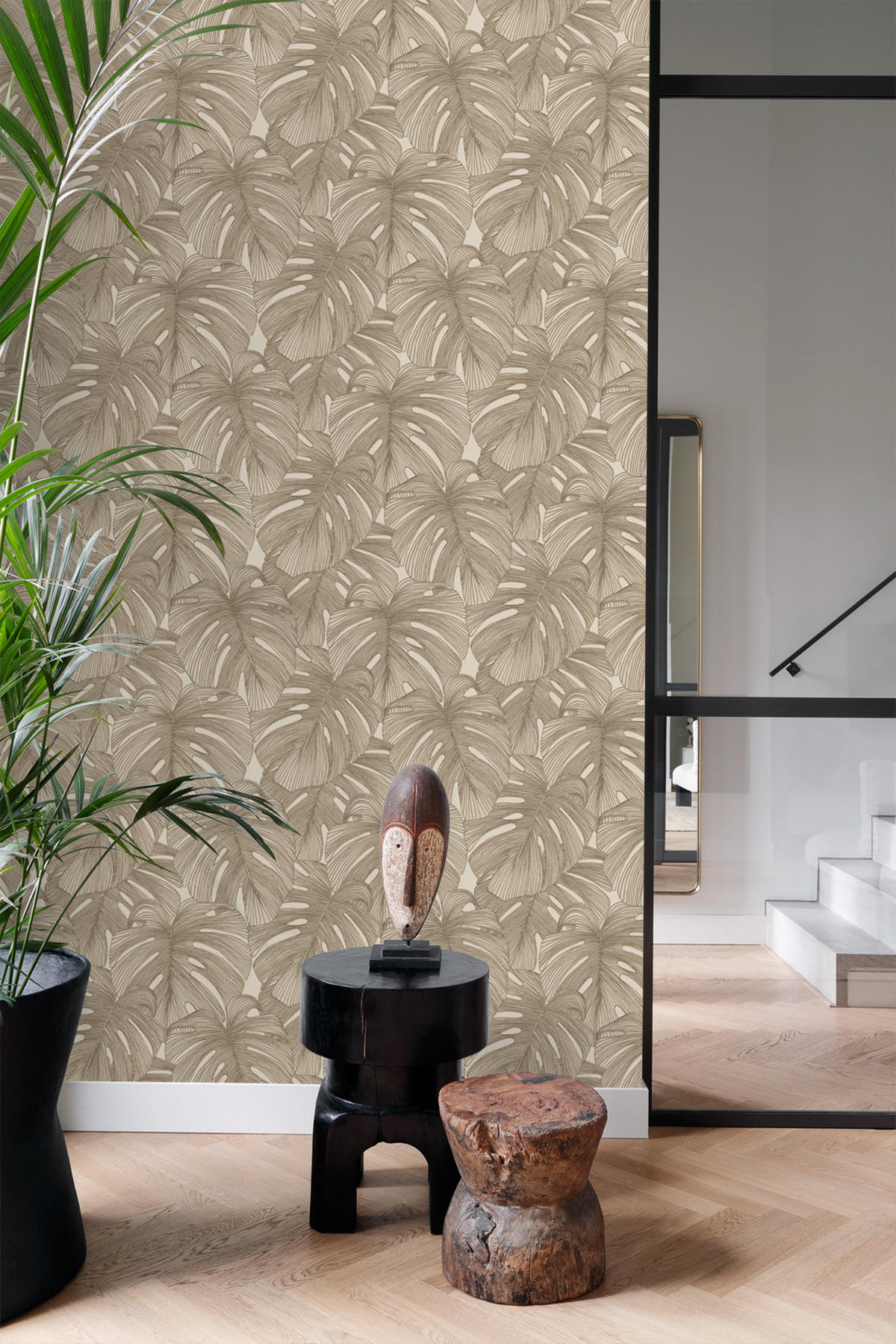 TAPETE 3D Muster Blätter 50 x 900 cm - Beige, Papier (50/900cm) - Origin Wallcoverings
