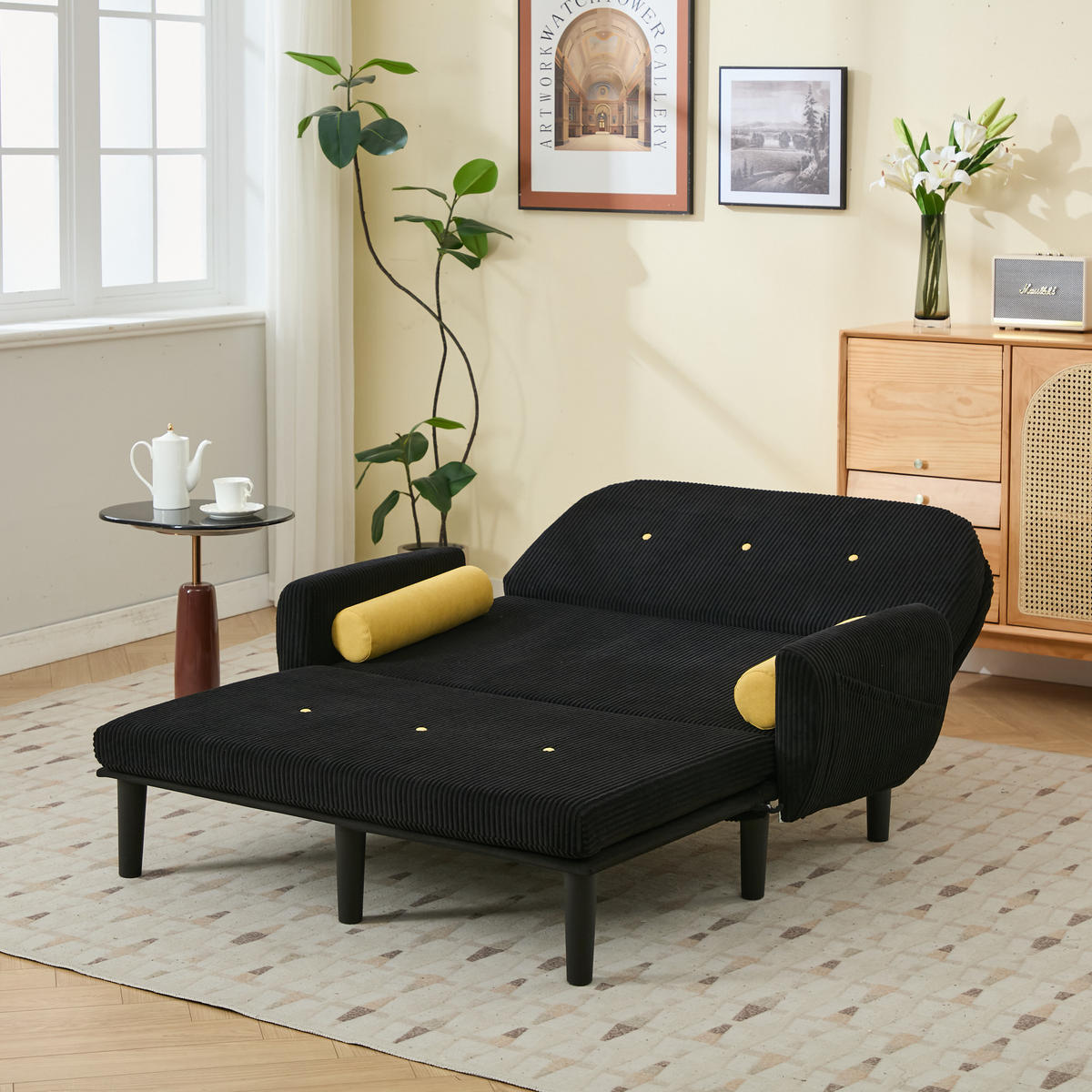 SCHLAFSOFA 133,5/77/85 cm Schwarz Cord mit Stauraum - Schwarz, Textil (77/85/133.5cm) - Oxeza