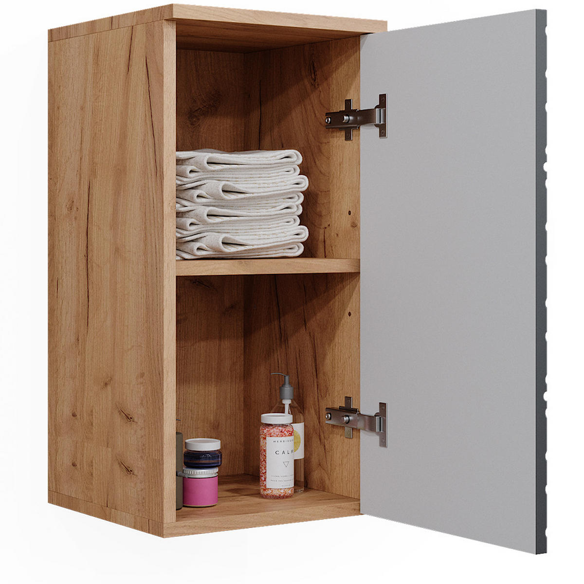 BADSCHRANK Irma Anthrazit gestreift 30 x 59 cm 2 Fächer, Badezimmer - Hellbraun/Dunkelgrau, Holzwerkstoff (30/59/24cm) - Vicco