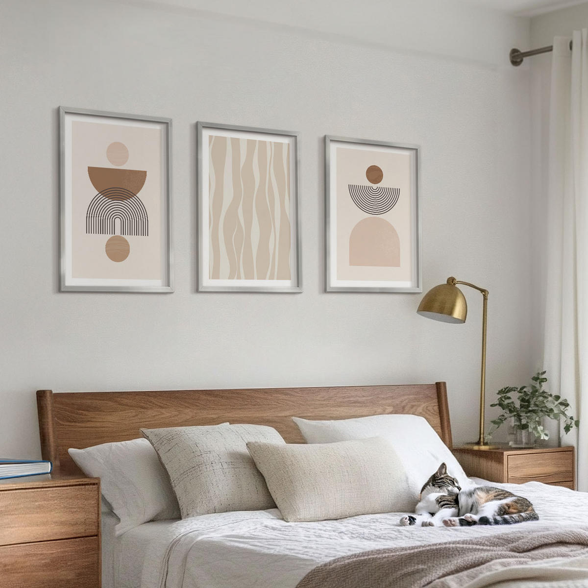 BILDER SET 3er Set - 40x60 cm Silberner Rahmen - Abstrakte Formen braun beige - Silberfarben, Kunststoff (40/60cm) - TULUP