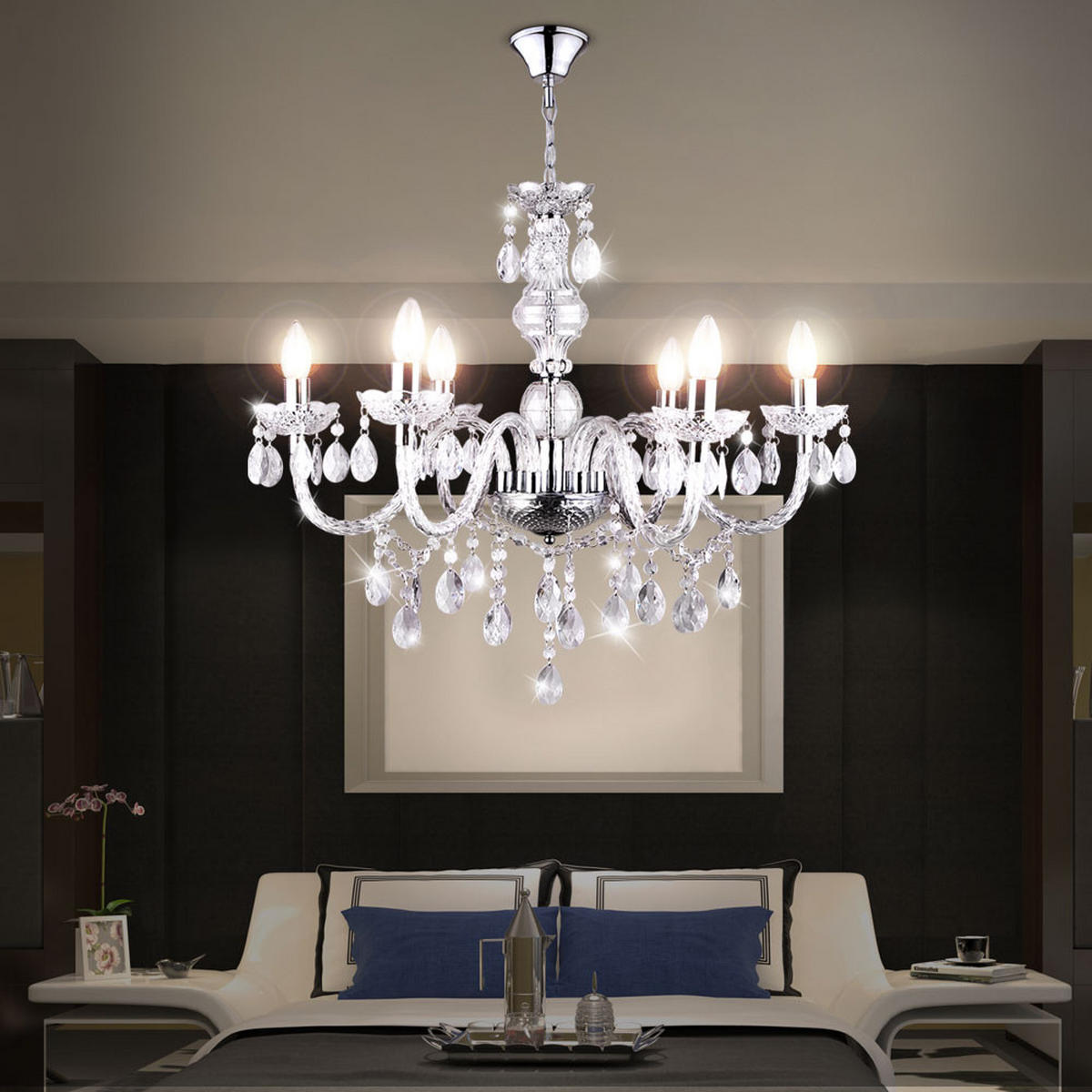 LED KRONLEUCHTER Silber Kristalloptik - Silberfarben, Metall (67/67/166cm) - Globo Lighting