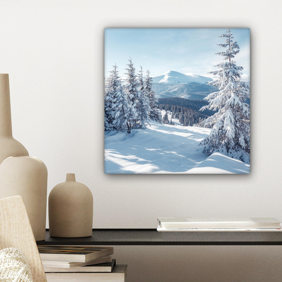 LEINWANDBILD Winterlandschaft - Natur - Berge - Bäume - Schnee Deko Wohnzimmer 20x20 cm - Hellblau, Textil (20/20cm) - MuchoWow