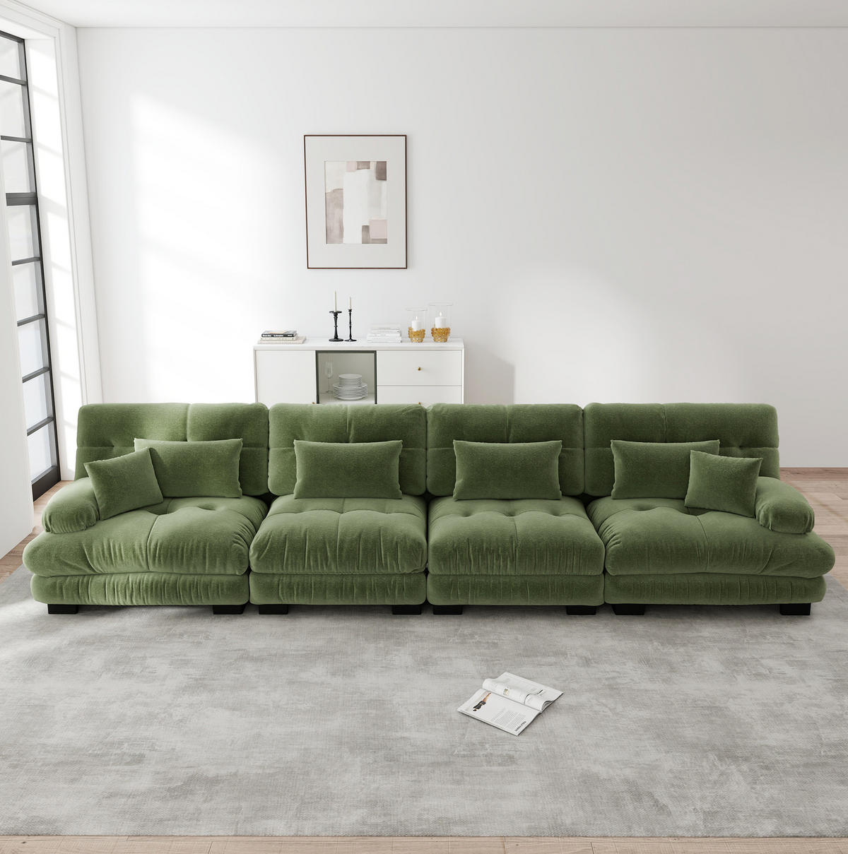 SOFA modular 4-Sitzer Chenille Green - Grün, Kunststoff (77/81/406cm) - Meubliv