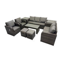 GARTENSOFA SET mit rechteckigem COUCHTISCH Polyrattan 9-Sitzer Dunkelgrau - Dunkelgrau/Grau, Glas/Kunststoff - Fimous