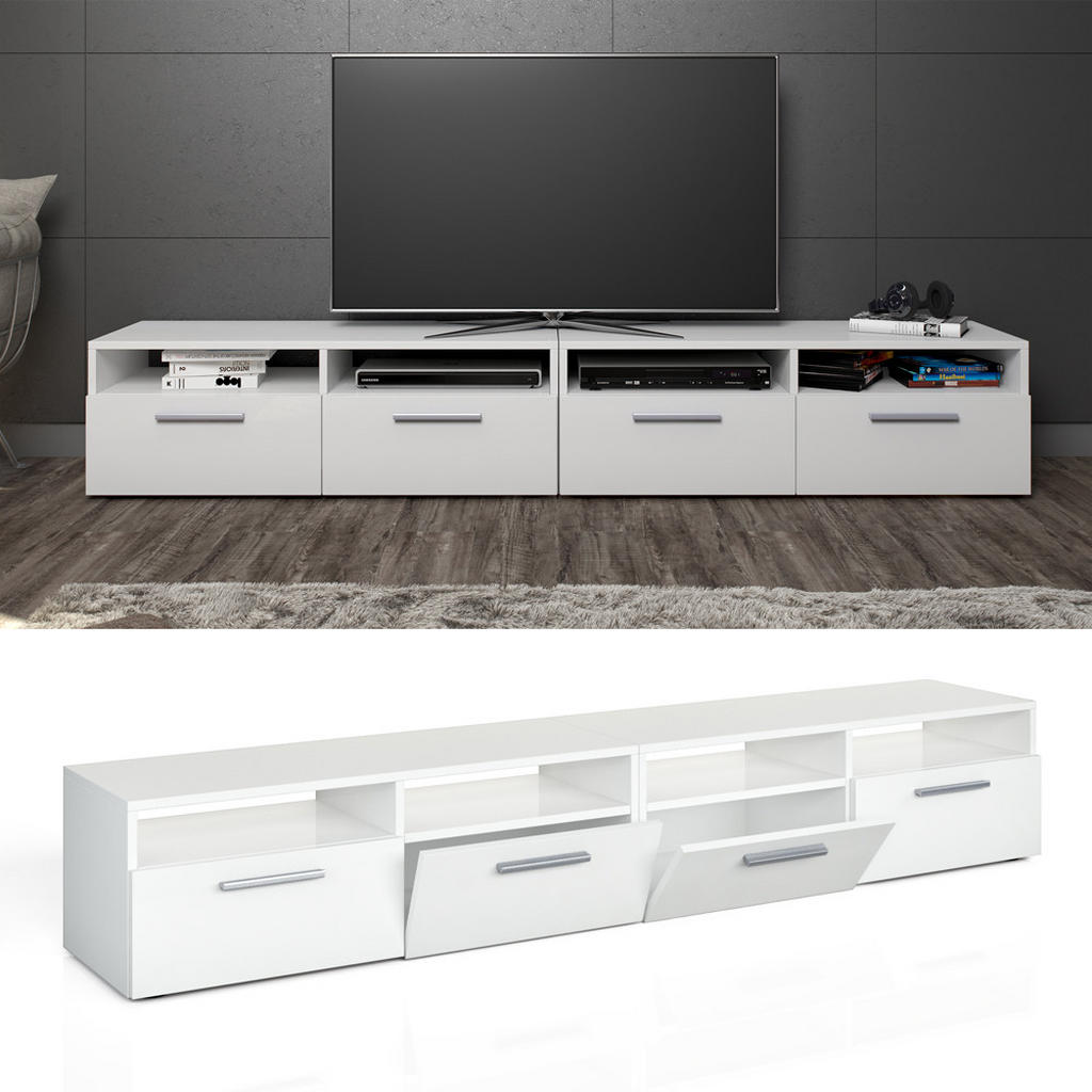 Thumbnail - Vicco Lowboard, Weiß, Weiß, Holzwerkstoff, 8 Fächer, 4 Schubladen, Rechteckig, 190x38x33.2 cm, Wohnzimmer, Wohnwände, Lo...