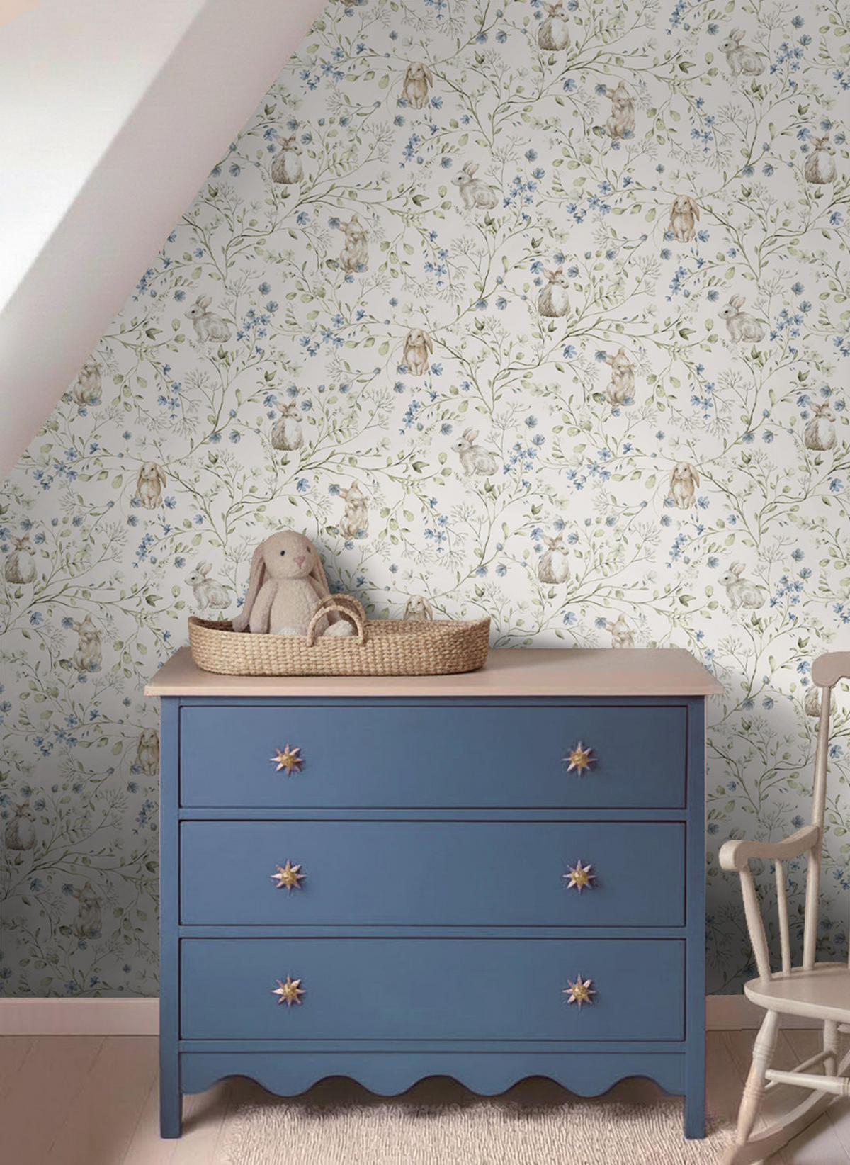 TAPETE Toile de Jouy Kaninchen 53 cm x 10.05 m - Weiß, Papier (53/0.1cm) - ESTAhome
