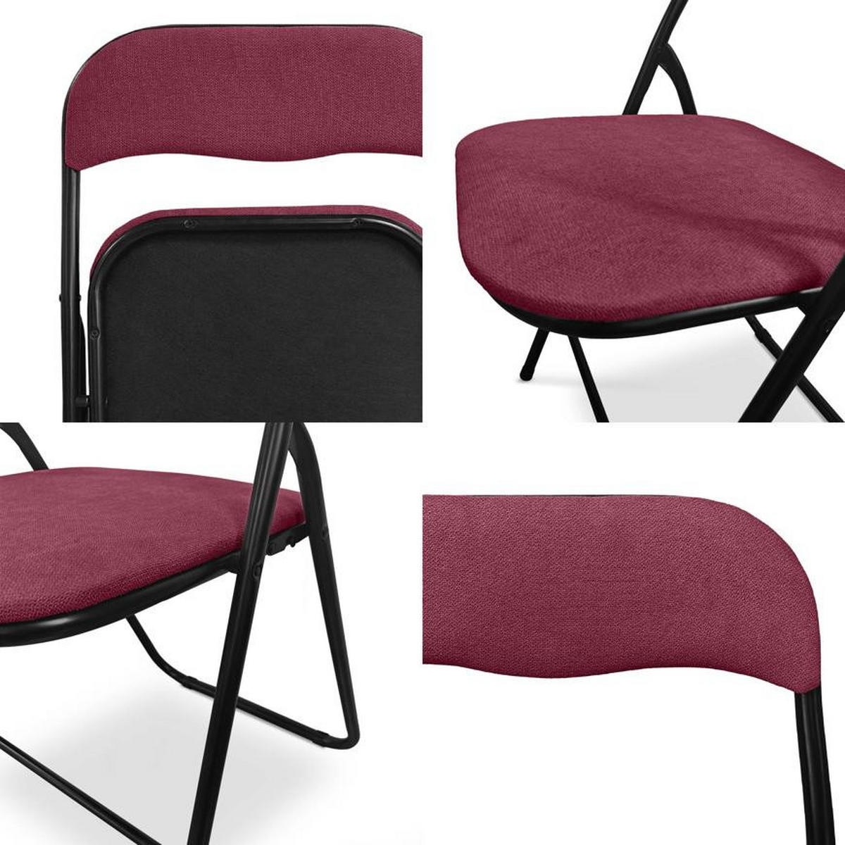KLAPPSTÜHLE 6er-Set gepolstert, schwarzer Stoff und schwarze Metallbeine - Greta - Bordeaux/Schwarz, Textil/Metall (44/78/46cm) - Sicaan