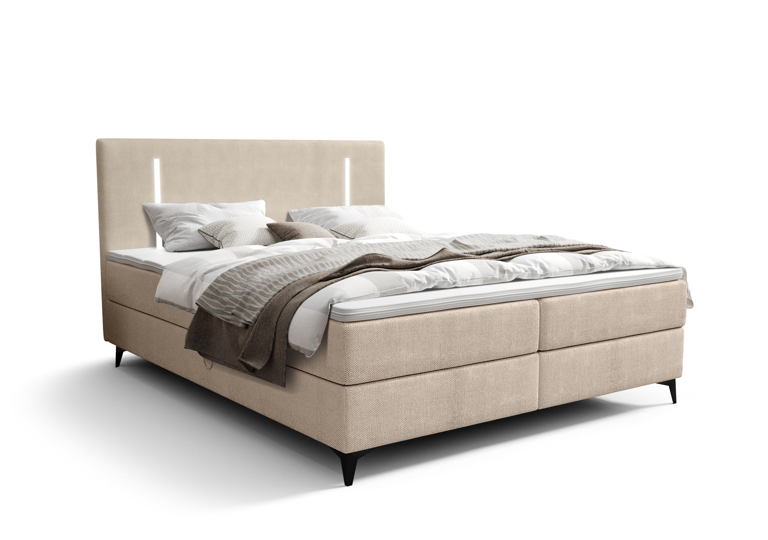 BOXBETT ONO mit Matratze H3, Bonell und Topper 180x200 CURIO 09 - Ecru, Textil (180/200cm) - Bedante