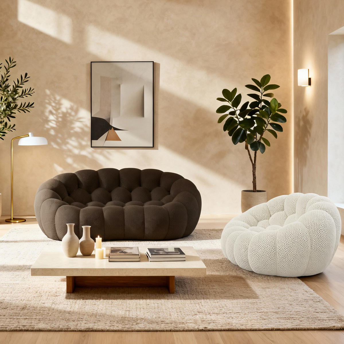 SITZGARNITUR Cocoon Sofa und Sessel Schokolade und Weiß - Braun/Weiß, Textil (190/75/113cm) - COCO Living