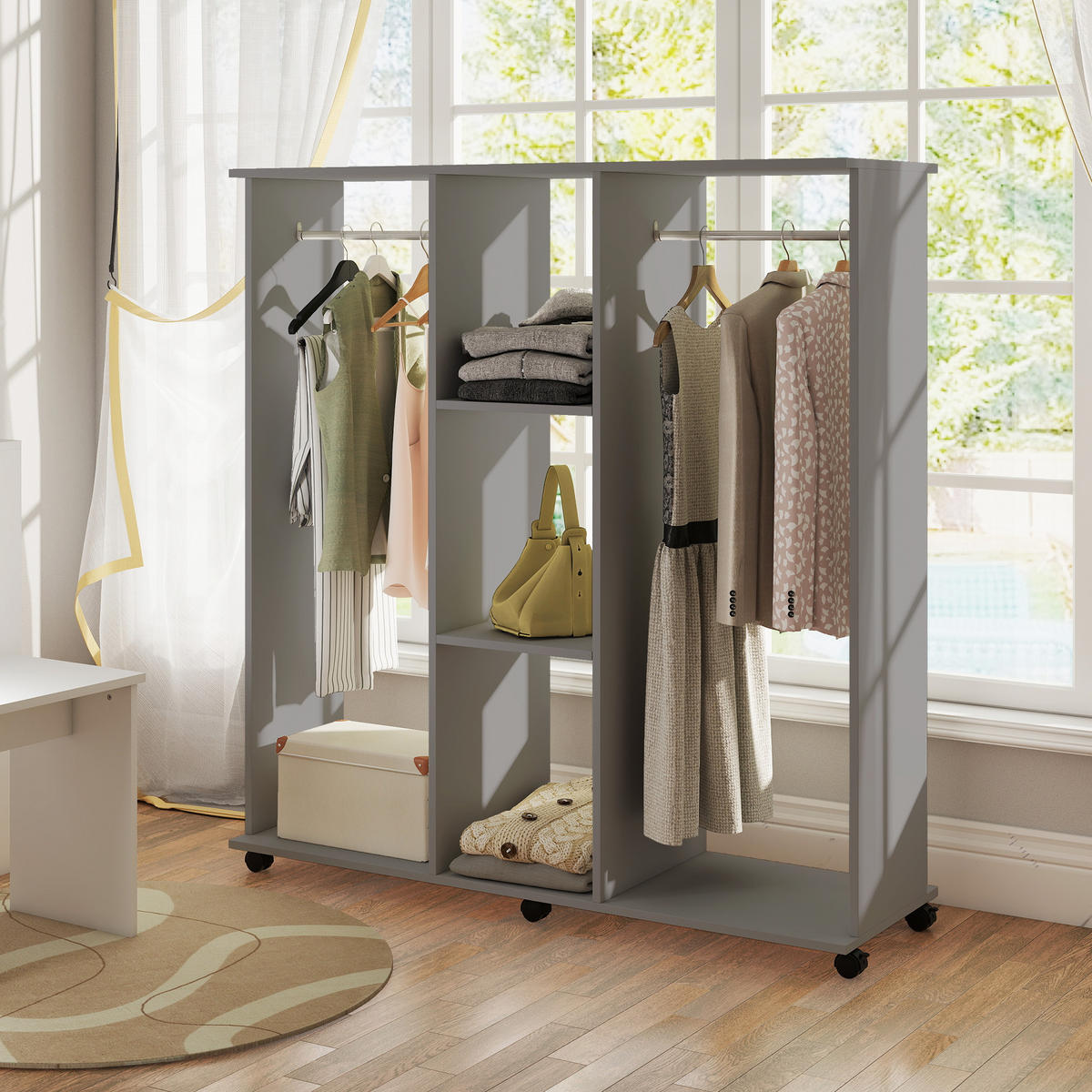 KLEIDERSCHRANK DE-17218 Grau - Grau, Holzwerkstoff (40/128/120cm) - ComfortXL