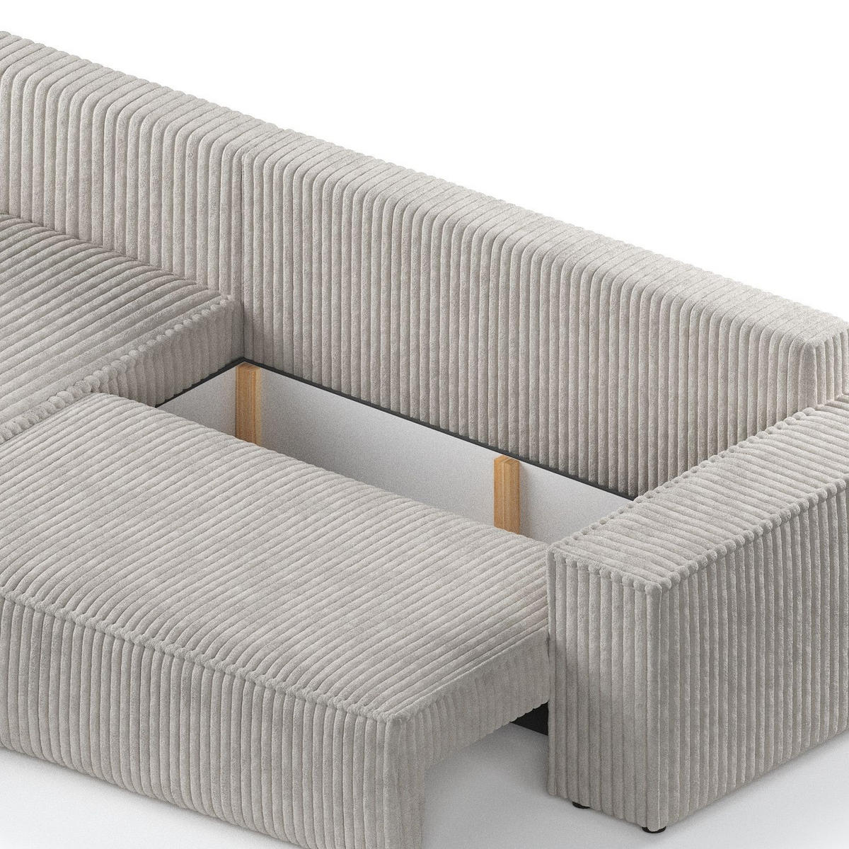 ECKSOFA Maze Beige grau Plüsch - Links Seite - Greige/Schwarz, Holz/Holzwerkstoff (185/294cm) - Maison de Reve