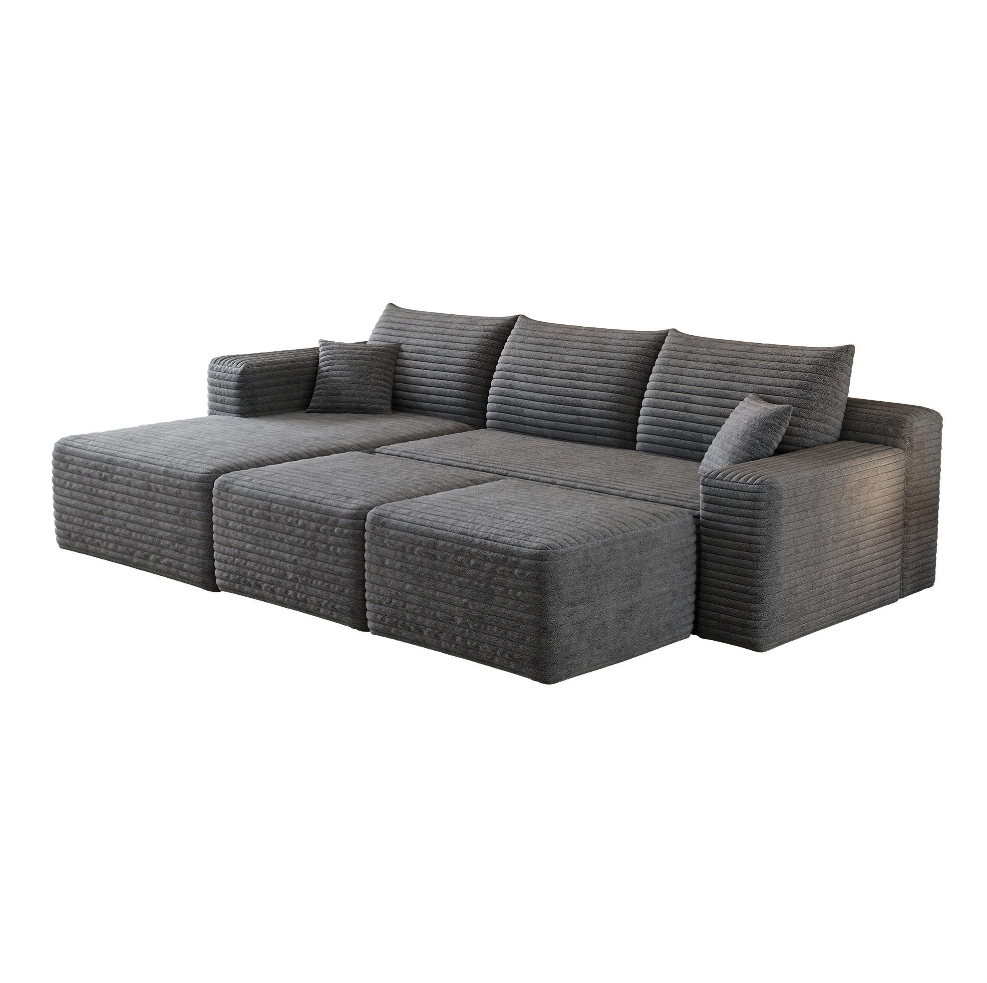 ECKSOFA 241 cm aus Stoff mit Cordbezug und Chaise Lounge Dunkelgrau - Dunkelgrau, Textil (151/241cm) - Modenvie