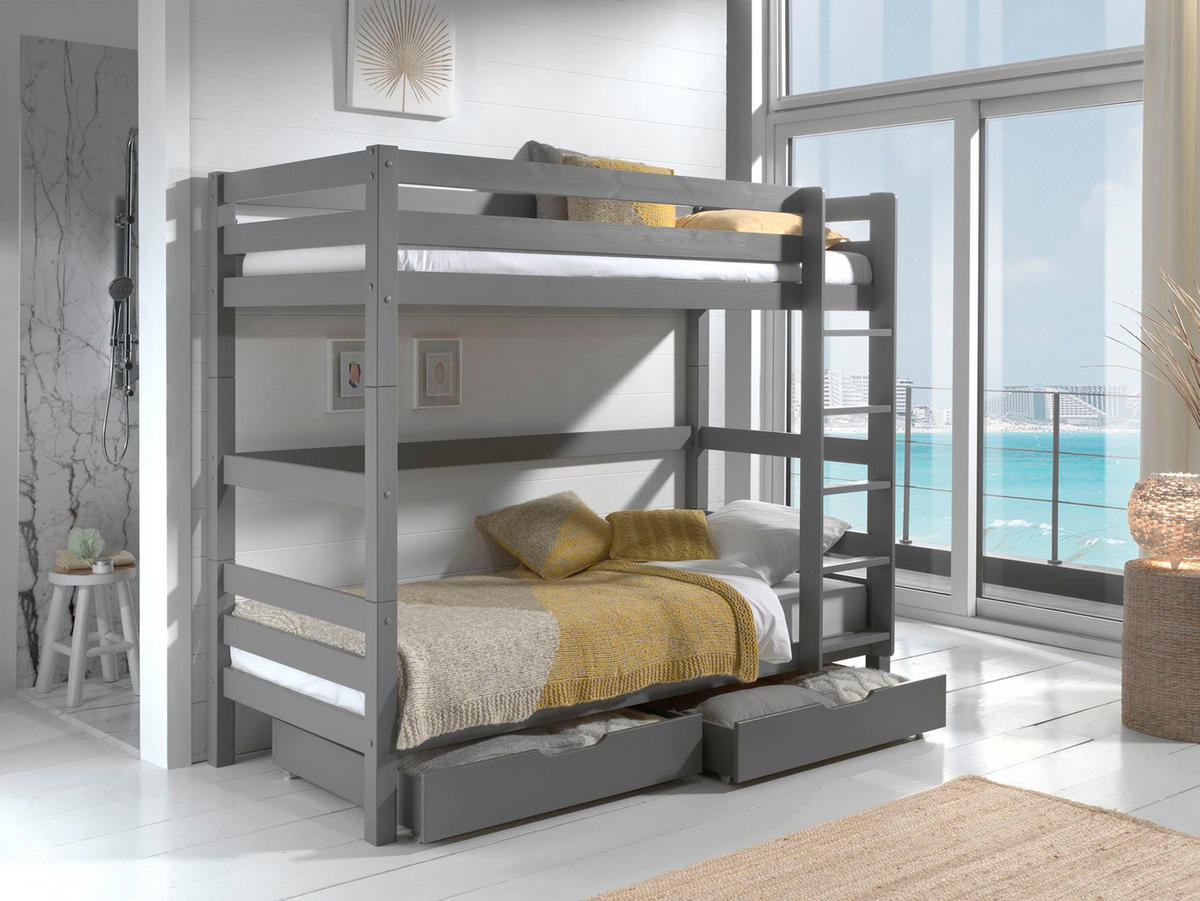 ETAGENBETT Karolina 210x182x105 aus Massivholz in grau - Grau, Holz (90/200cm) - 58aufmkessel