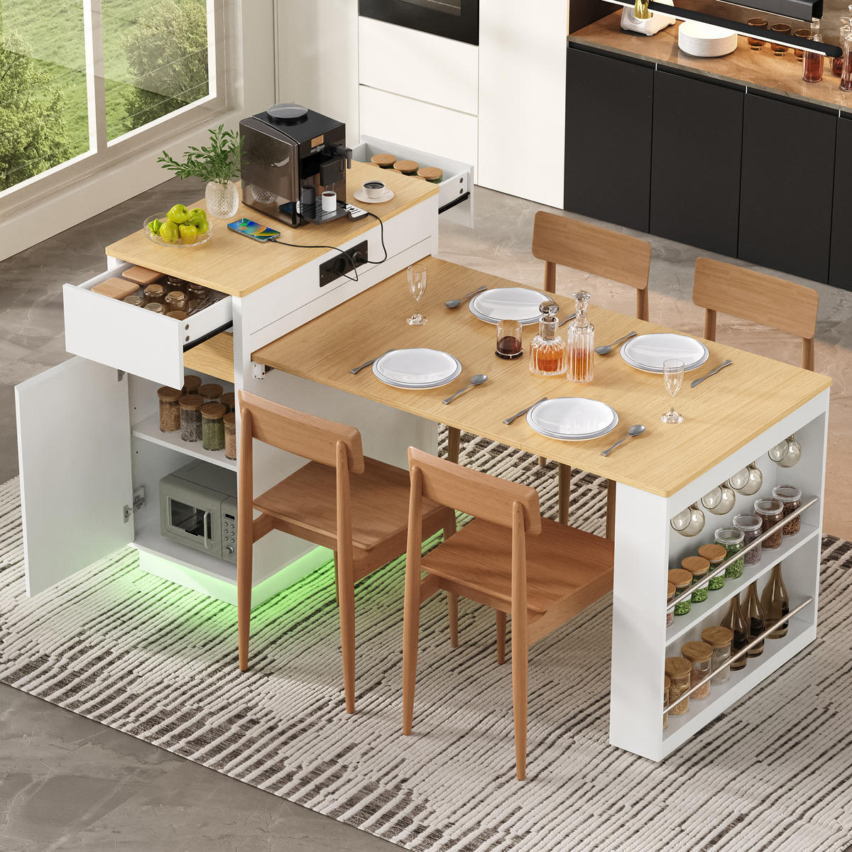 KÜCHENINSEL ausziehbar 58-154/80,5/94 cm mit LED DE-39572 Weiß - Weiß, Holzwerkstoff (80.5/94/58cm) - ComfortXL