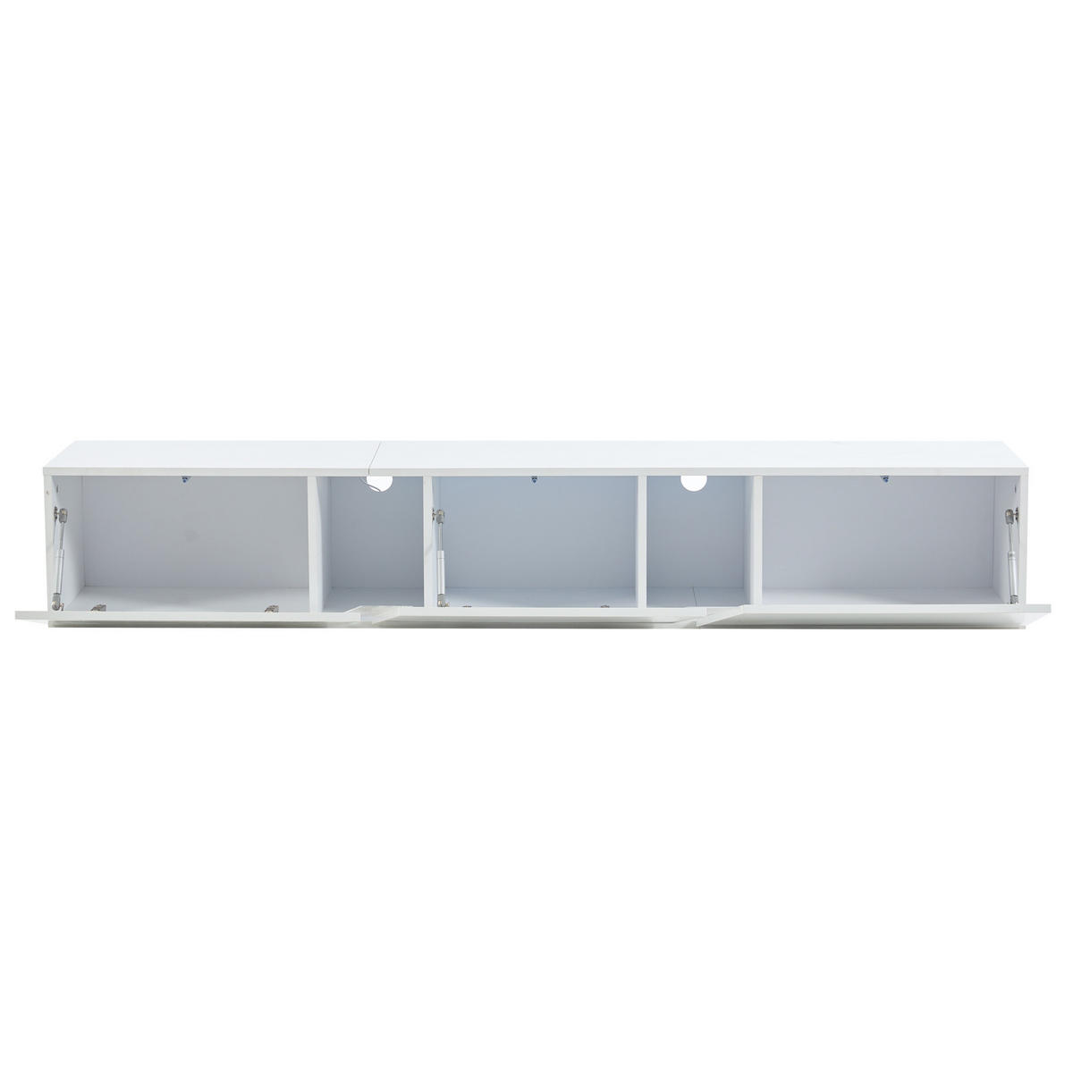 LOWBOARD 180/35/30 cm in Weiß, wandmontiert mit LED-Beleuchtung und 3 Klapptüren - Weiß, Holzwerkstoff (180/30/35cm) - Flora Grace