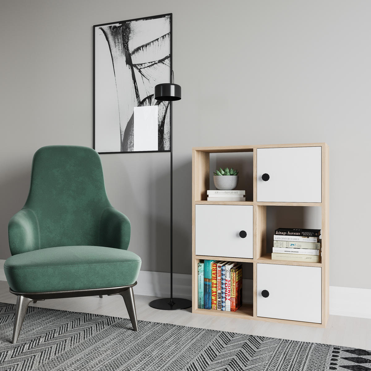 BÜCHERREGAL Tilton Eiche Weiss - Eichefarben/Weiß, Holzwerkstoff (25/93/72cm) - Decorotika