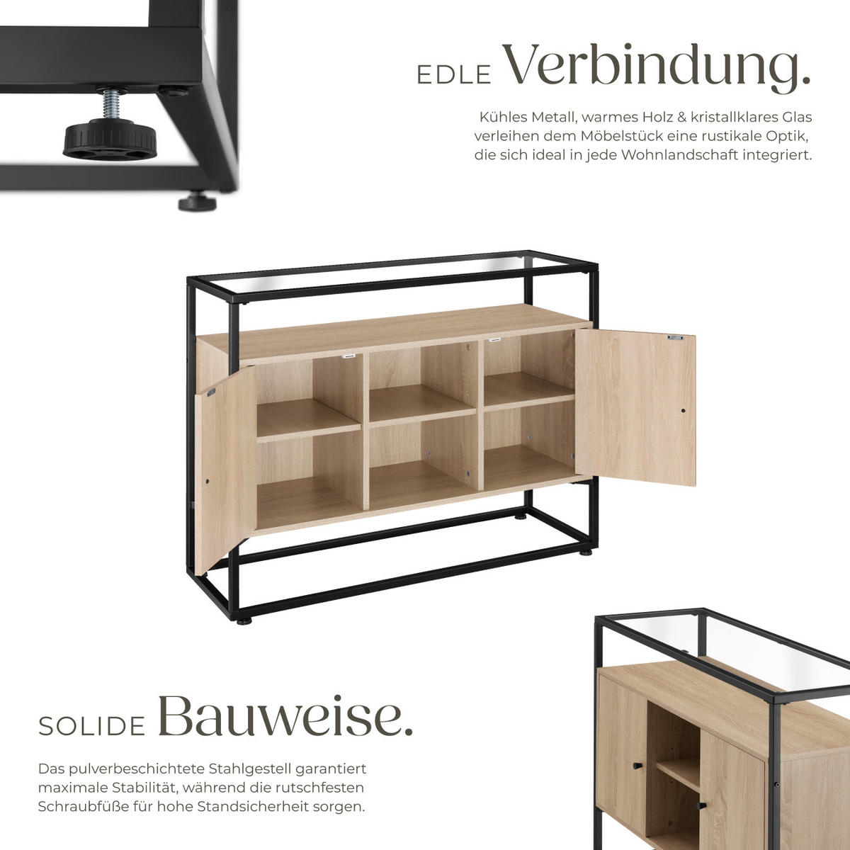 SIDEBOARD Oldham,100 x 38 x 80,5 cm,Industrial Holz hell, Eiche Sonoma - Naturfarben, Holzwerkstoff (38/80.5/100cm) - tectake
