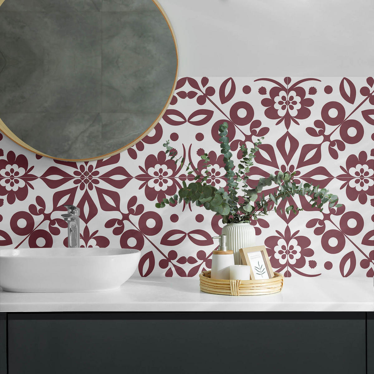 WANDPANEEL 120x60 cm selbstklebend Rosaria - Weiß/Dunkelrot, Kunststoff (60/1.6/120cm) - Wallfluent