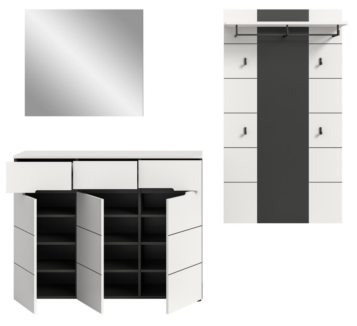 GARDEROBEN-SET 3-teilig weiß, grau 215 cm, Flurmöbel mit Soft-Close, Cooper - Schwarz/Weiß, Glas/Holzwerkstoff (215/190/37cm) - Inn.Furn