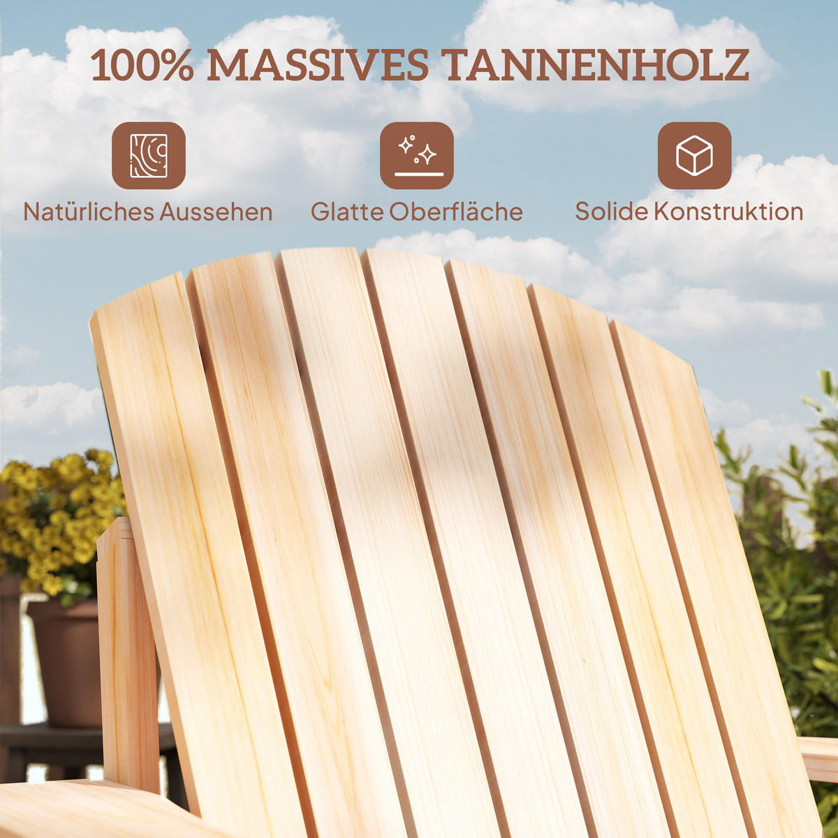 ADIRONDACK-GARTENSTUHL DE-08336 mit Becherhalter Natur - Naturfarben, Holz (95/93/72cm) - ComfortXL