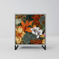 SIDEBOARD RADIANT FLORA, Grau, 57,5x42x67,5 cm, Schwarze Metall-Rahmenfüße - Multicolor/Schwarz, Holzwerkstoff/Metall (57.5/67.5/42cm) - SpaceRebels