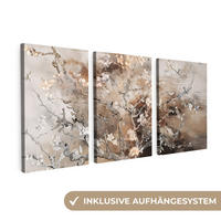 LEINWANDBILD 3er Set Mandelblüte - Abstrakt - Beige 240x120 cm - Beige, Textil (240/120cm) - MuchoWow