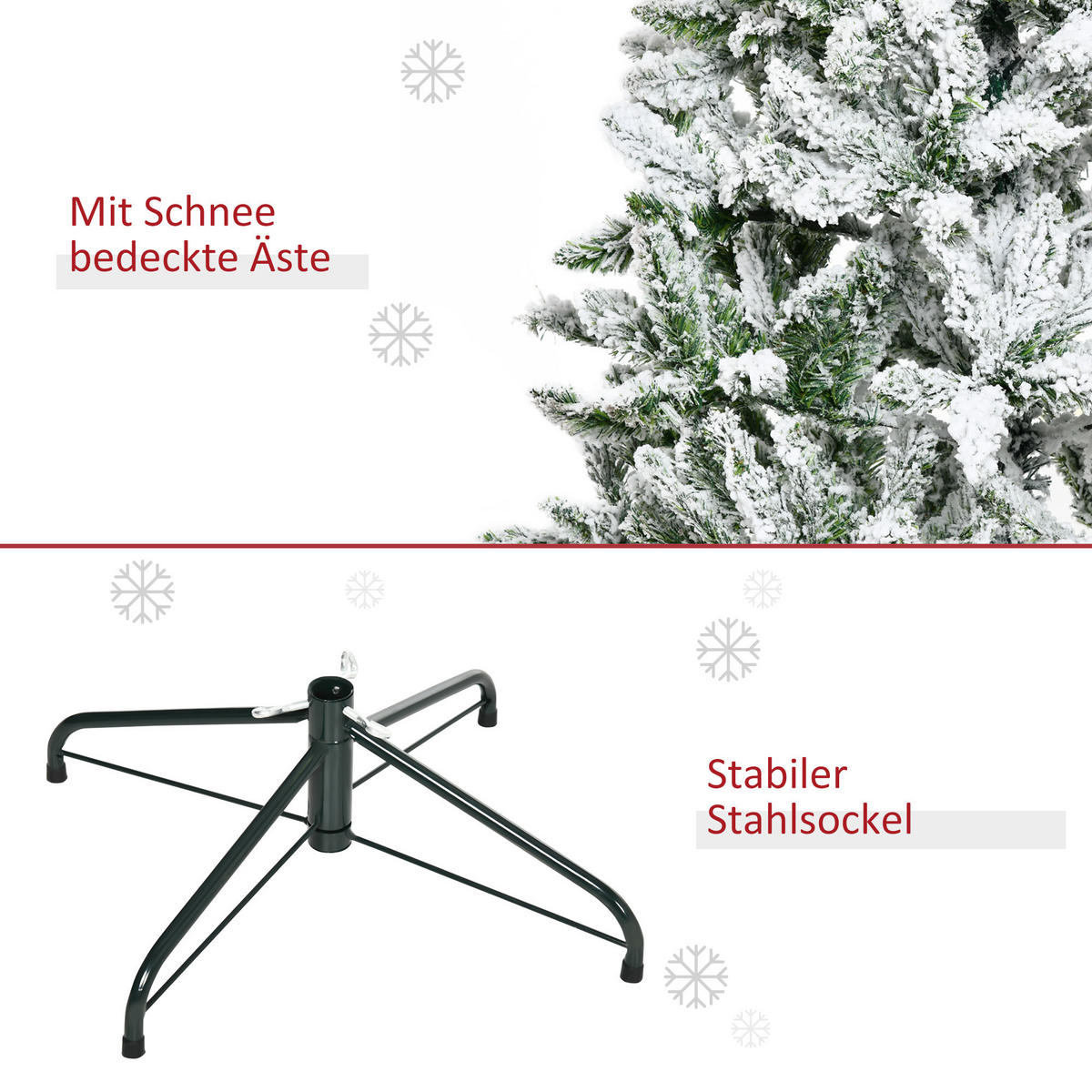 HOMCOM Künstlicher Weihnachtsbaum, 180 cm Christbaum mit Kunstschnee, Indoor - Grün, Holzwerkstoff/Metall (180cm) - HOMCOM
